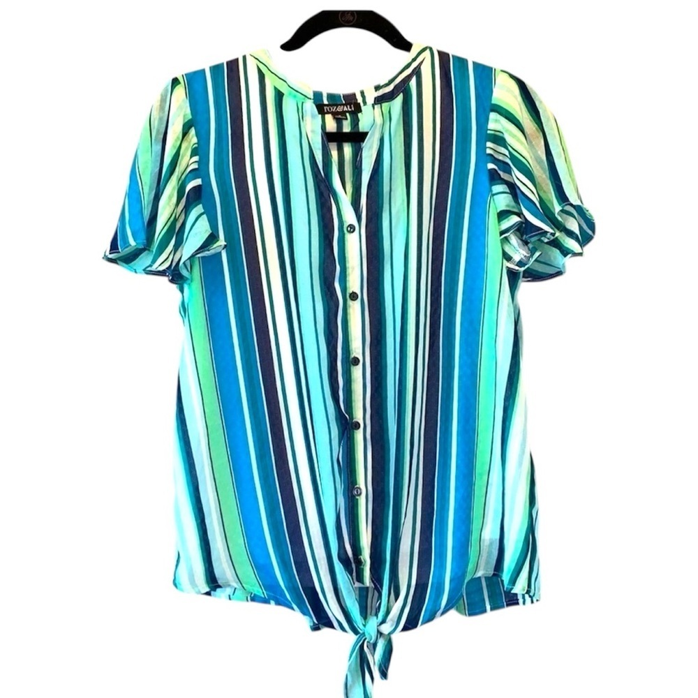 Roz & Ali Women’s striped button up blouse small